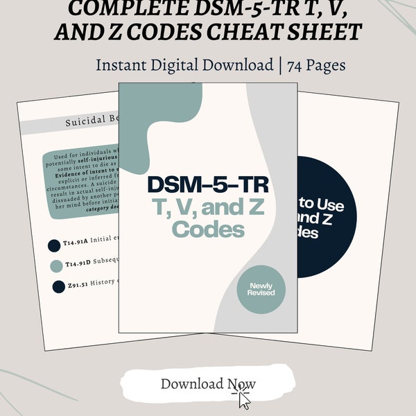 DSM-5-TR T, V, and Z Codes Cheat Sheet | Digital Download | Printable | Counseling | Social Work | Clinical Mental Health | Therapy