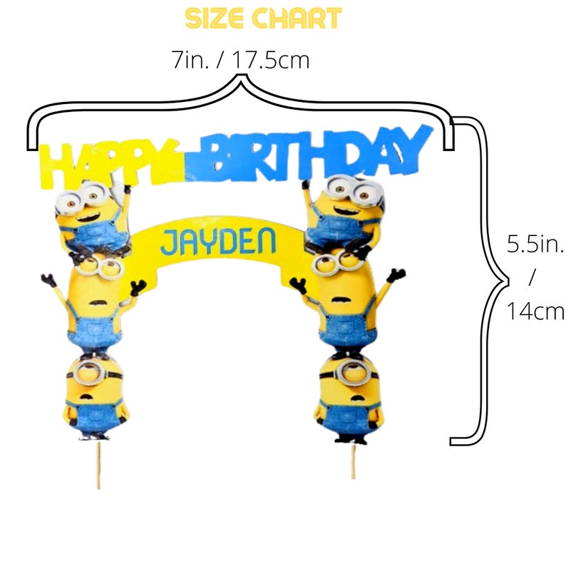 Thick glossy cardstock Gru Minion theme custom name cake topper Bob