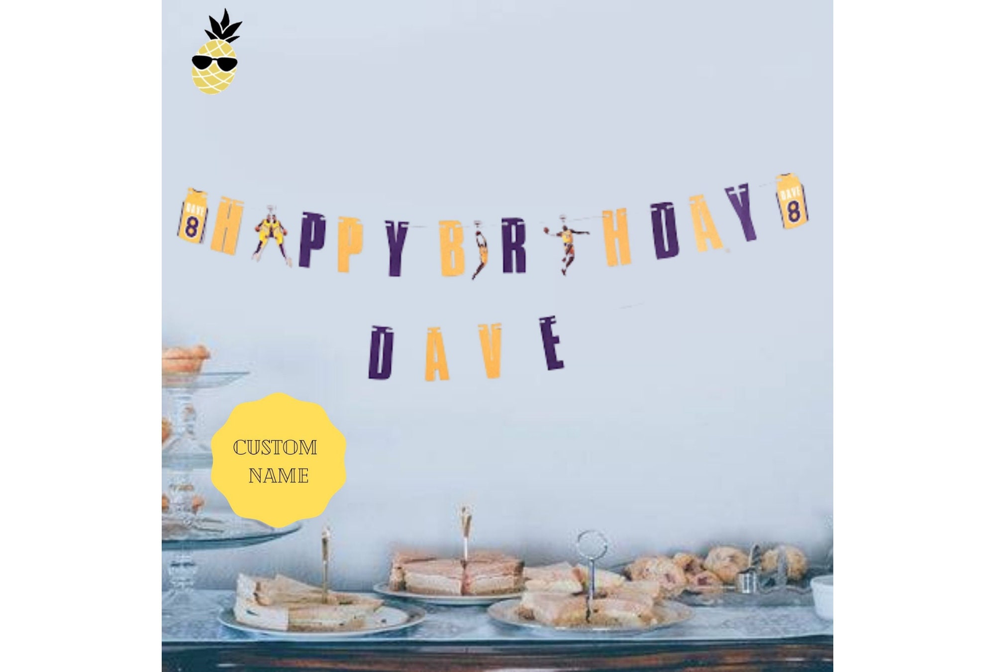 Lakers theme Happy Birthday banner Lakers party Custom | Etsy
