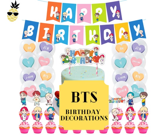Bts Themed Birthday Decorations Banner Balloons Cake Etsy