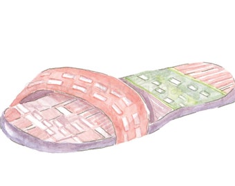 チネラス - フィリピンの伝統的なスリッパ - 手描きのポストカード