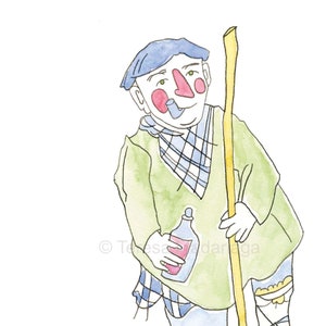 Postal ilustrada a mano del Papá Noel vasco de Olentzero