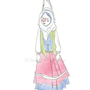 Mari Domingi Basque Mrs. Claus - carte postale illustrée à la main