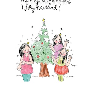 Árbol de Navidad - postal navideña ilustrada a mano