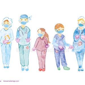 Atención sanitaria - postal ilustrada a mano