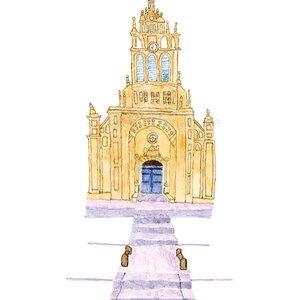 Basílica de Nuestra Señora de Begoña - Begoñako Basilika - Bilbao Bizkaia Espanha - cartão postal ilustrado à mão