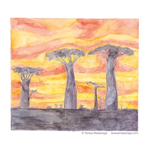 Madagaskar Sunset - hand illustrierte Postkarte