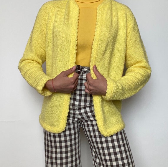 Vintage 60’s Bright Lemon Yellow Open Front Long … - image 2