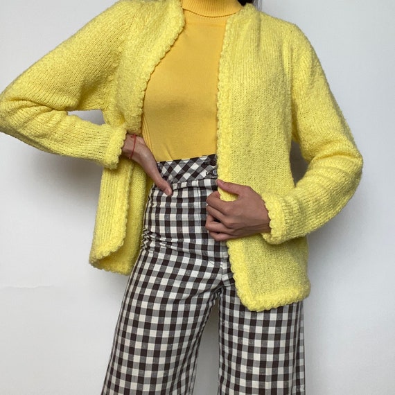 Vintage 60’s Bright Lemon Yellow Open Front Long … - image 1