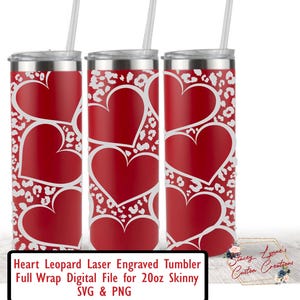 Hearts Leopard Laser Engraver Tumbler Full Wrap | SVG & PNG file | Sublimation | Digital Download File
