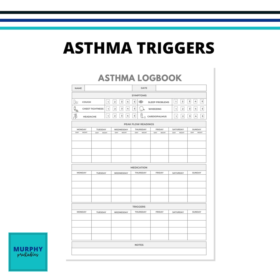 Printable Asthma Planner, Asthma Tracker, Asthma Journal, Asthma