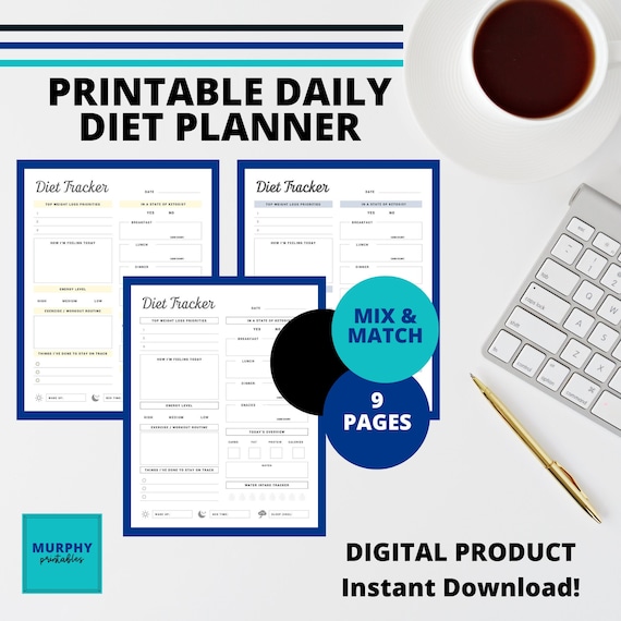 Printable Daily Diet Tracker Food Journal and Meal Planner Etsy