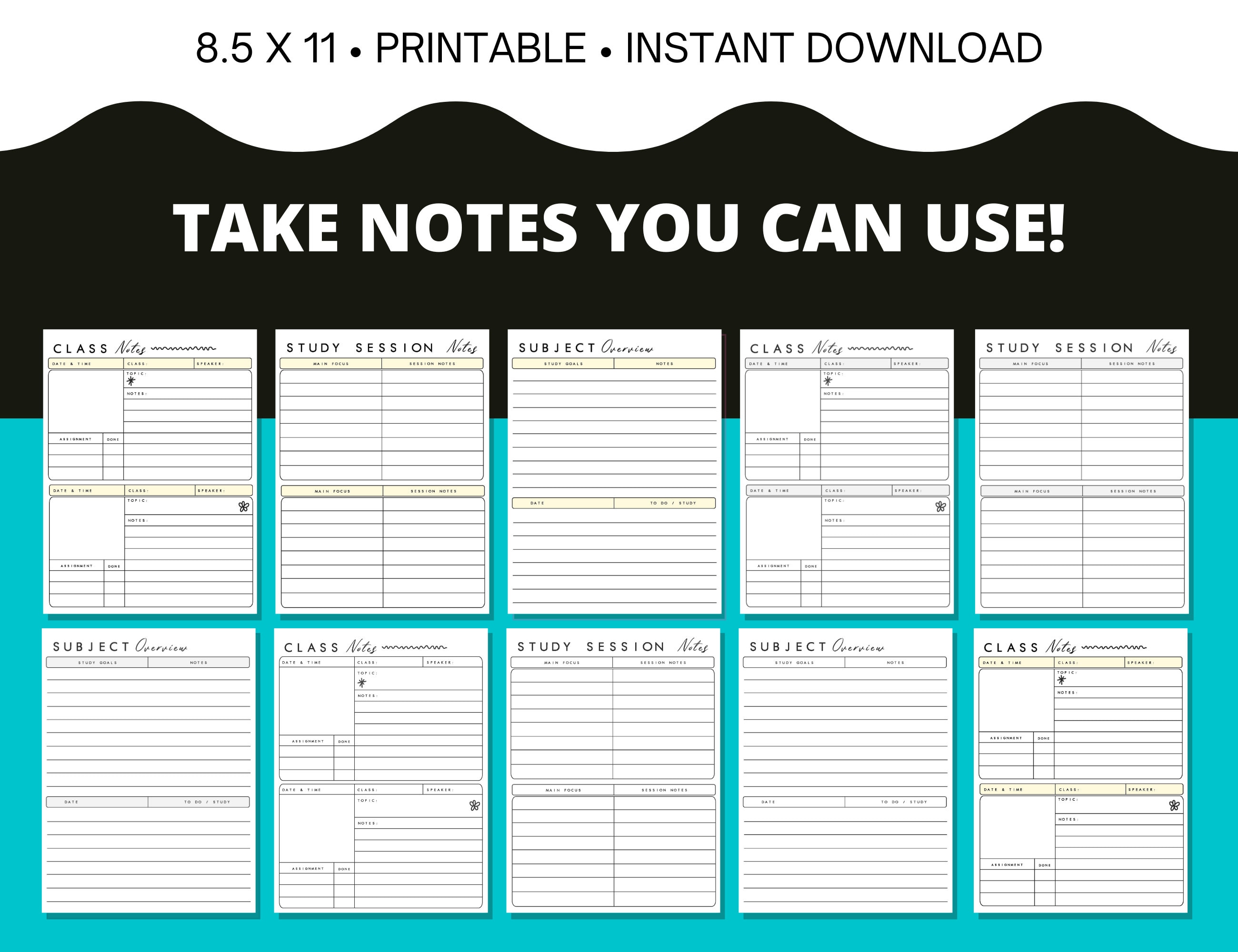 Printable Note Pages, Class Note Template, Study Guide Template, Back ... image.