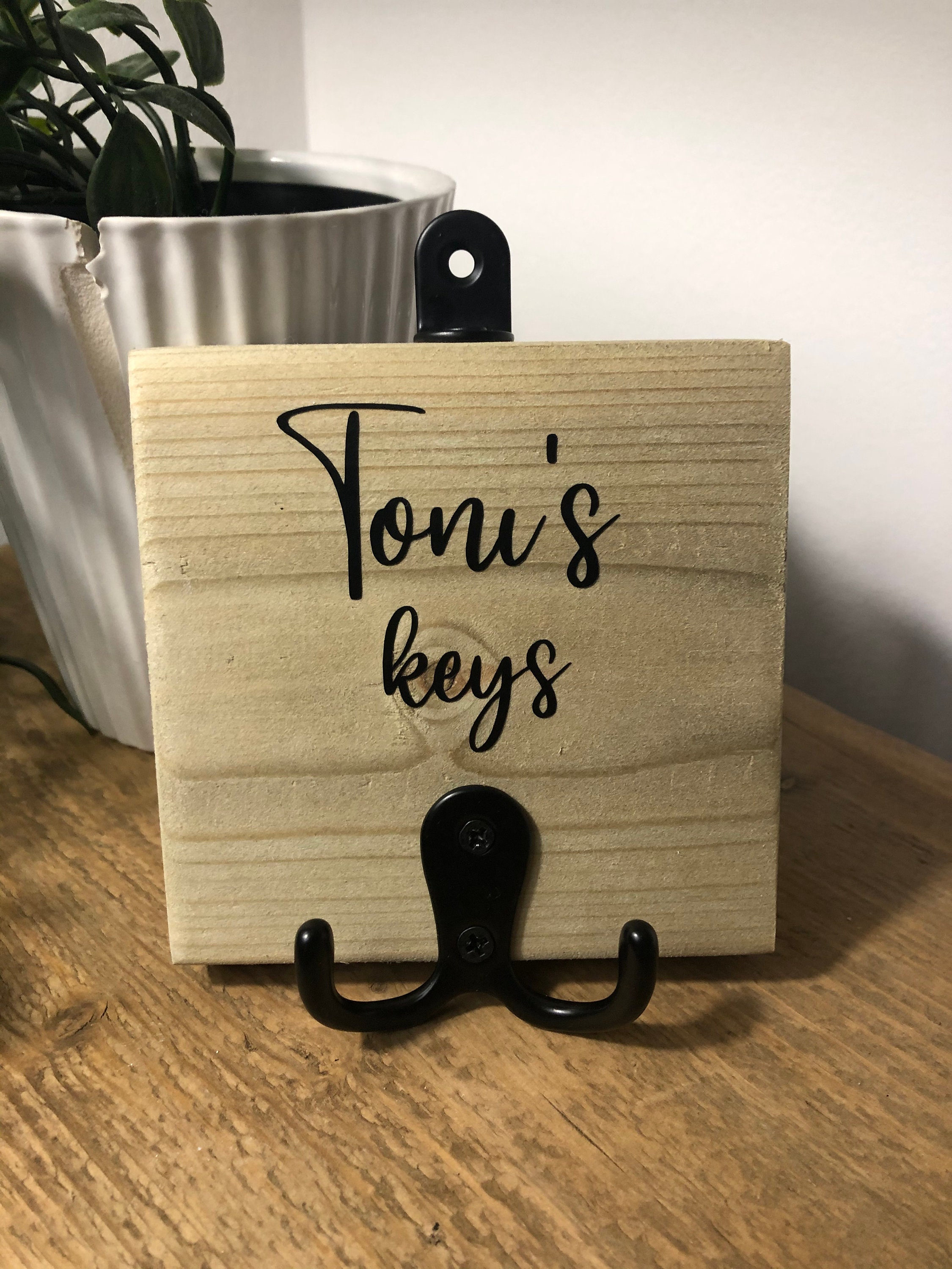 Personalised key holder sign. Natural key plaque. Wooden key Etsy