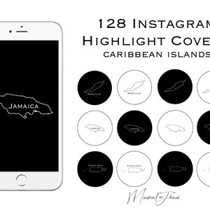 128 Instagram Highlight Covers | Icons | Story Covers | Countries | 32 Caribbean Islands | Travel | Minimal | Minimalist | PNG | - Bundle