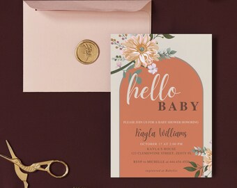 EDITABLE Neutral Boho Baby Shower Invitation Template, Boho Theme Baby ...