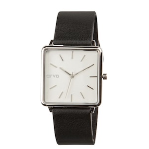 Arvo Time Squared Watch - Silver - Black Leather