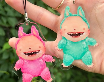 Pink/Green Labubu Keychain
