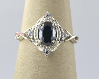 Certified 2.00 Ct. Oval Cut shape Black Diamond Ring Vintage Ring 925 Silver Engagement ring Weeding Ring For Gift Her..