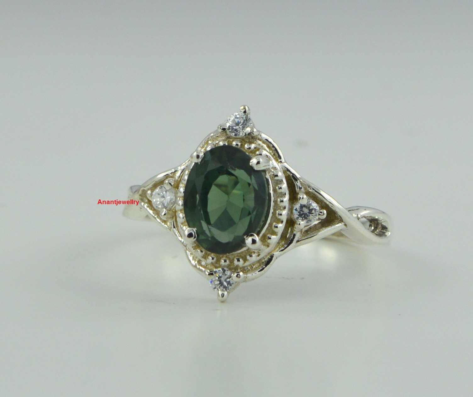 Certified Green Sapphire Ring 2.00 Ct. Oval Cut 925 silver Etsy