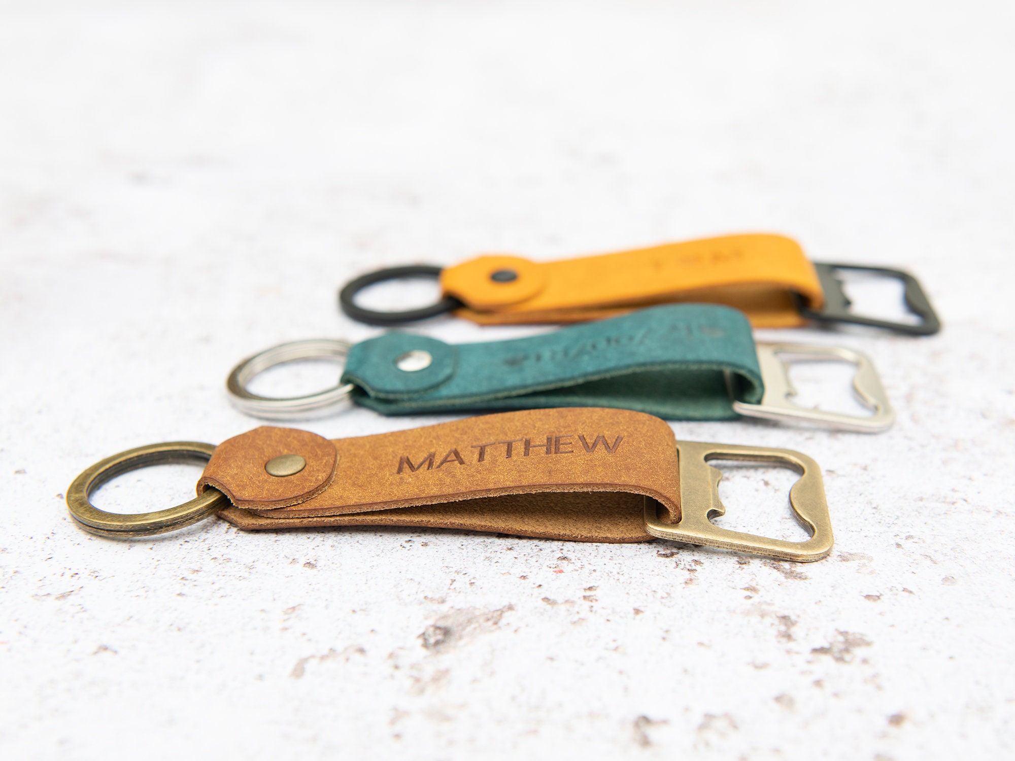 Leather Bottle Opener Keychain Personalised Keyring Beer Key Etsy UK