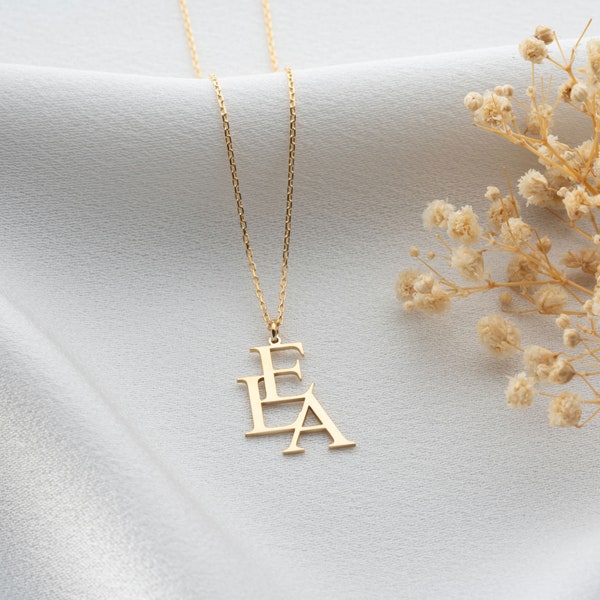 Pendentif triple alphabet en argent sterling, collier d'initiales verticales