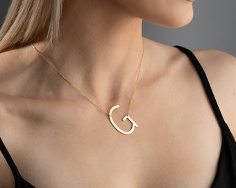 Sideway Initial Necklace in Sterling Silver, Letter Necklace, Gold Necklace, Wife Gifts , Gifts For Mom, Moms Gift, Birthday Gift for her