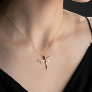 Sterling Silver Dragonfly Necklace With Birthstone, Dragonfly Pendant Necklace, Dragonfly Jewelry, Summer Jewelry