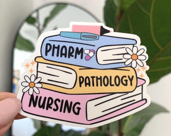 Nursing School Books Stack Waterproof Sticker | Future Nurse Gift