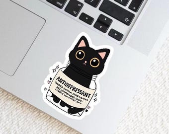 Antidepressant Kitty Waterproof Sticker | Trendy Laptop Decal