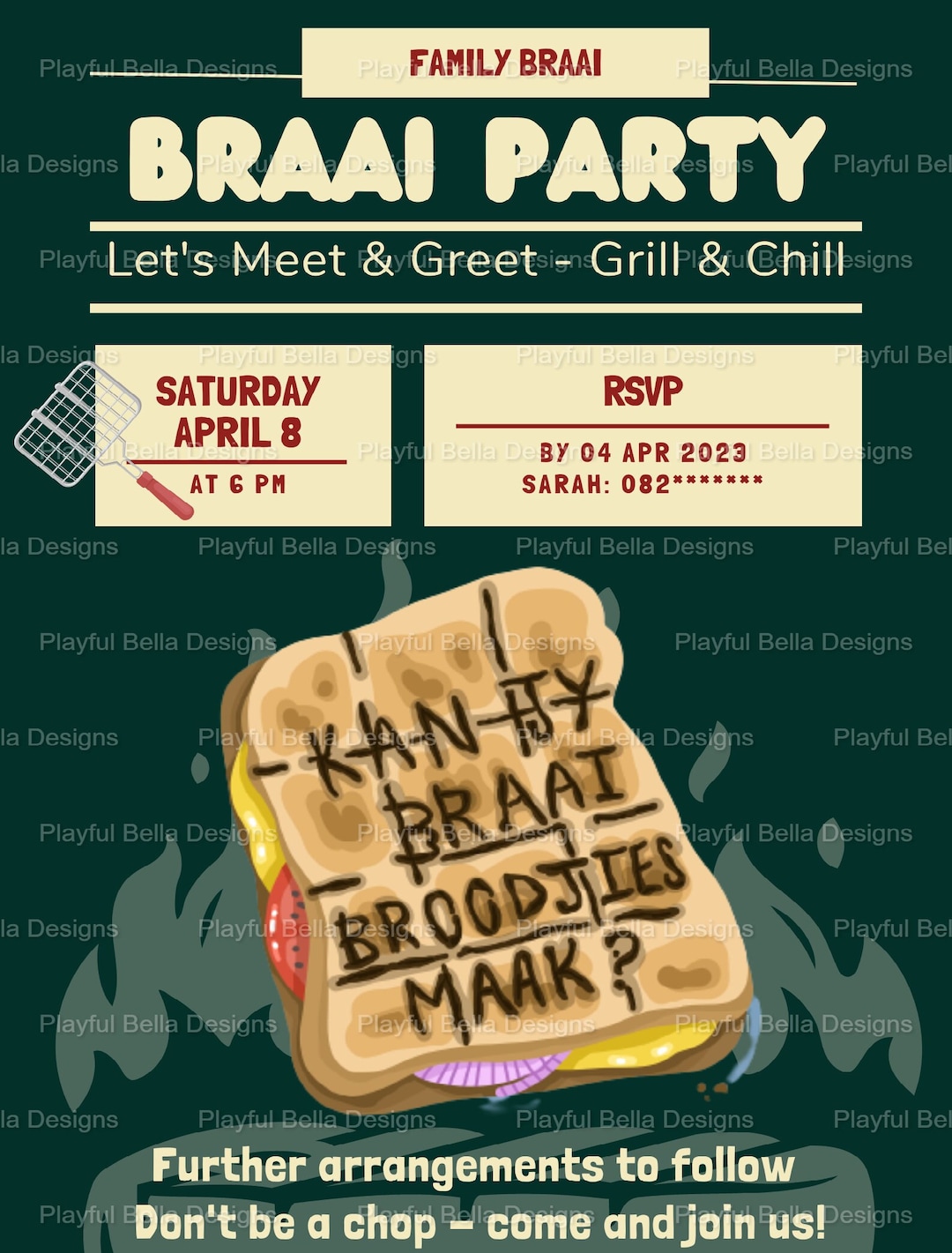 Braai Invitation, Editable Invitation, Barbeque Invitation, Party
