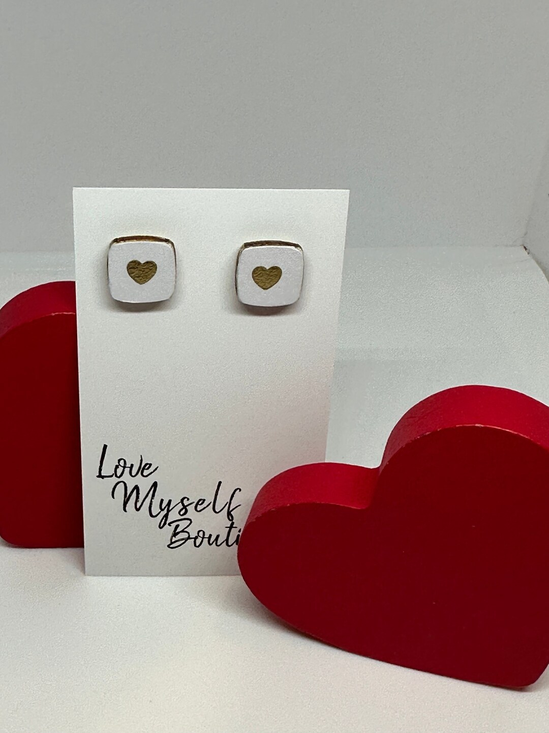 Gold Heart Cardstock Decoupage 1/2inch Wood Stud Earrings Etsy