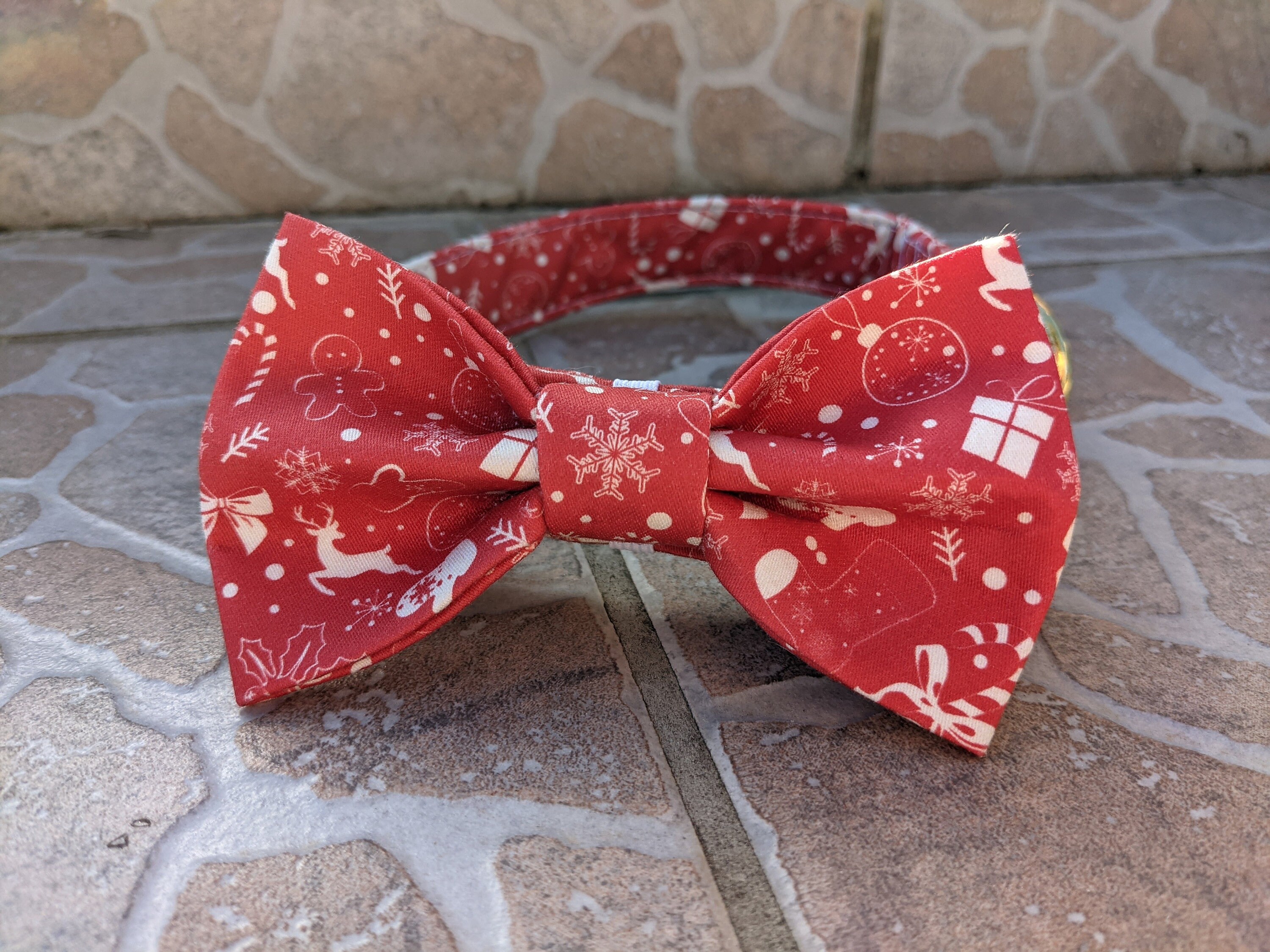 Collier de Noël Pour Chien avec Nœud Papillon Rouge en Coton Bio, Renne, Flocon, Cadeau, Costume Fêt