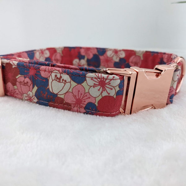 Accessoires animaux colliers chien ou chat, harnais, bandana, laisse, attache ceinture - coton BIO fleurs de cerisiers rose, bleu