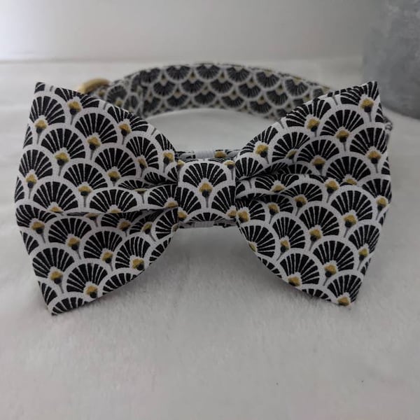 Collier pour chien noir avec noeud papillon style japonais vagues, collier pour chat anti étranglement, original, personnalisé, boucle doré