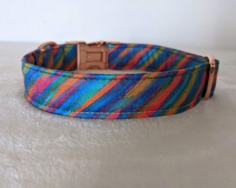 Animal accessories collars dog or cat, harness, bandana, leash, belt fastener - cotton BIO stripes rainbow