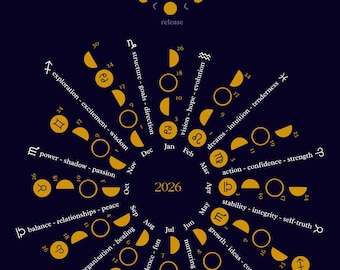 Moon calendar 2026, A4 - moon map | lunar calendar | moon phase | astrology | art print
