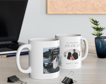 Personalized Wedding Ceramic Coffee Mug | Custom Photo Cup for Newlyweds, Engagement, Bridal Shower, Anniversary Gift