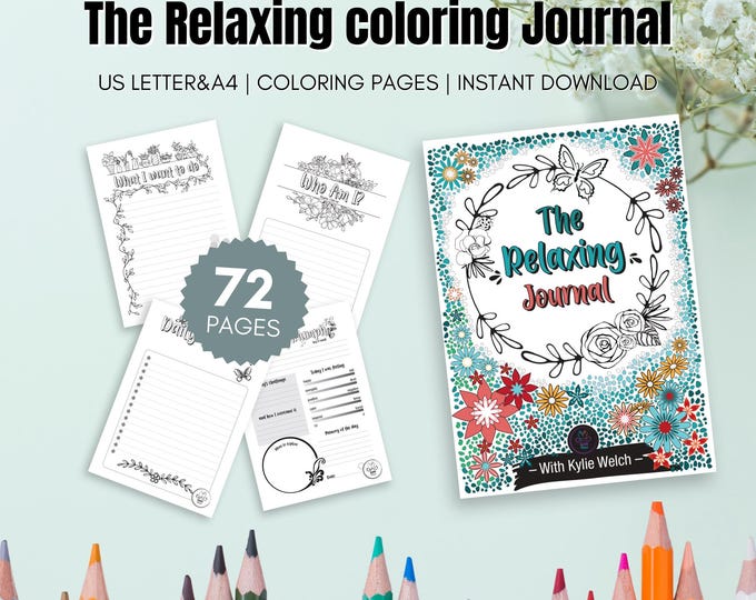 Featured listing image: Relaxing Coloring Journal | Mindfulness Journal for Adults | Stress Relief Coloring Pages | Self-Care Journal | Printable PDF Download