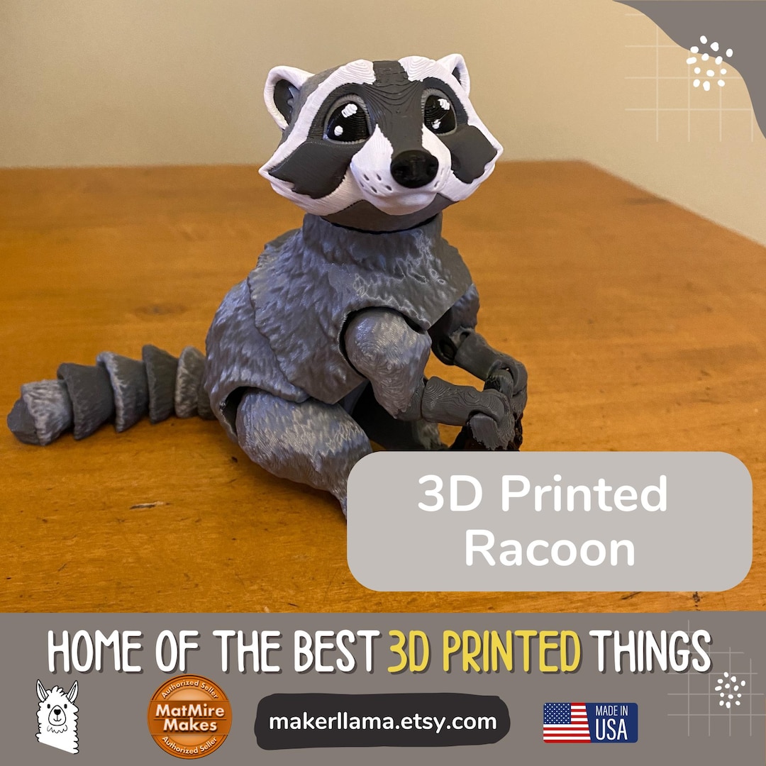 3D Printed Articulated Raccoon: Desk Pet Fidget Toy - Etsy