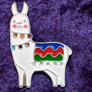 Hand Painted Llama Pin: Colorful Aluminum Brooch