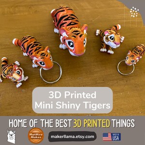 Shiny 3D Printed Tiger: Articulated Fidget Toy, Desk Pet