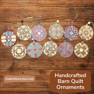 Set of 3 Barn Quilt Ornaments, Rustic Charm for Your Christmas Tree, Farmhouse décor, 2024 ornament tag, matching set, Christmas ornament
