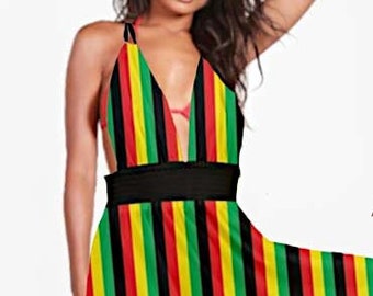 Striped Halter Dress Rasta Colours