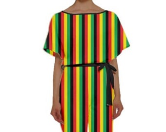 Jamaicaanse gestreepte jumpsuit in Rasta-kleuren