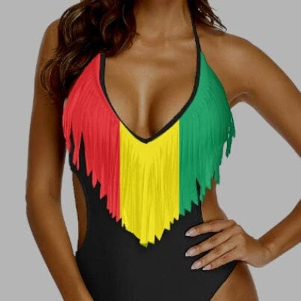 Jamaican Fringe Swimsuit in Rasta Colours