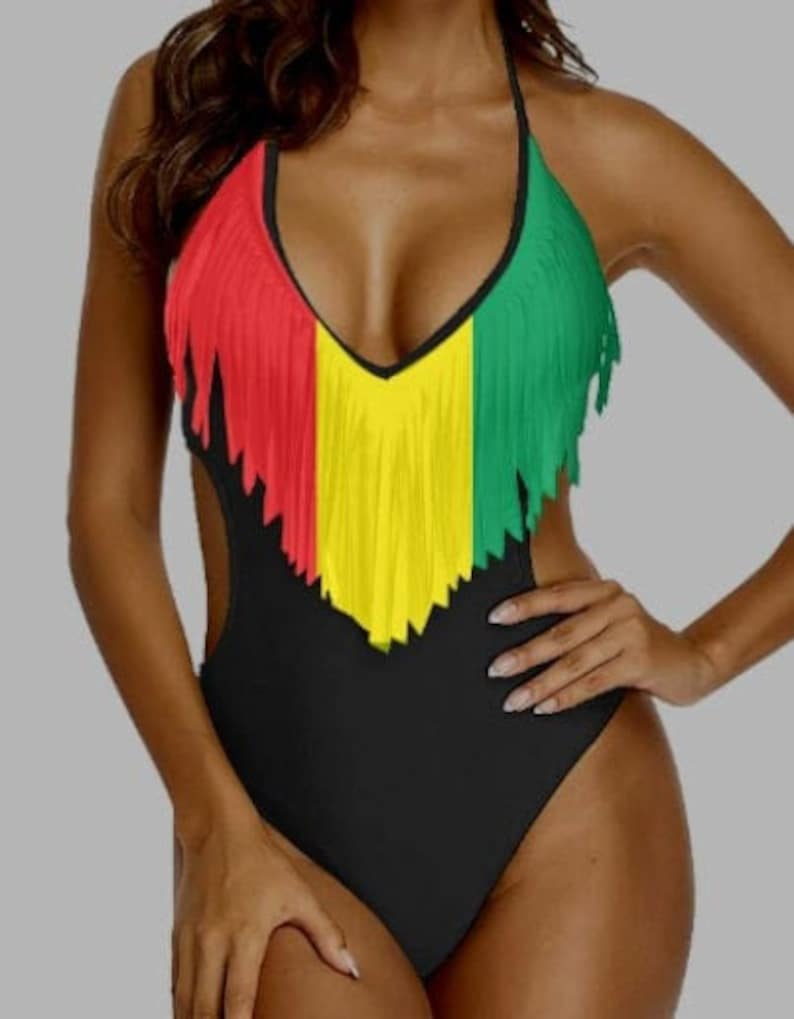 Jamaican Fringe Swimsuit in Rasta Colours image 1