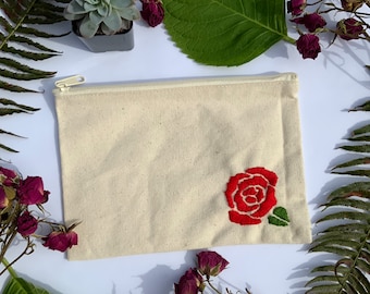 Embroidered Rose Zipper Bag