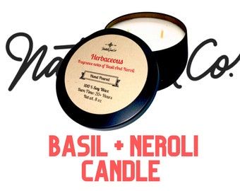 Basil and Neroli scented soy candle, Natural Soy Candle with Basil and Neroli Oils- Handcrafted Aroma for Relaxation and Stress Relief