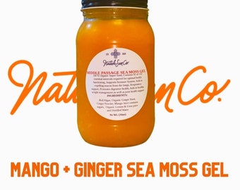 Raw wildcrafted seamoss gel flavored and infused with mango and ginger for alkaline diet herbal seamoss